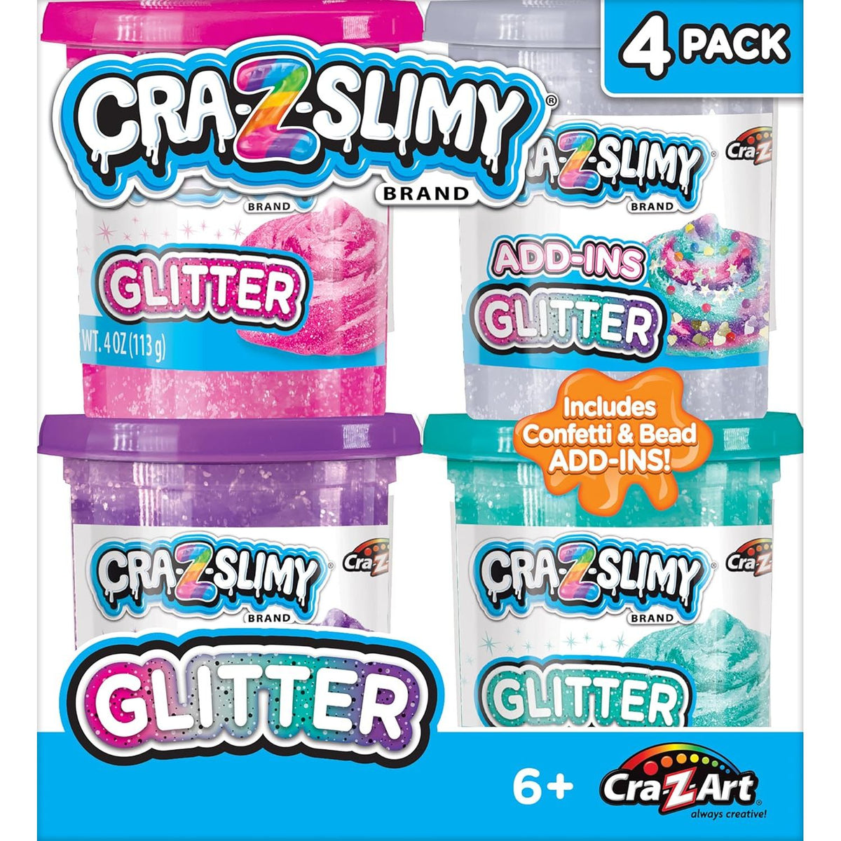 Cra Z Slimy Glitter Slime Pack of 4 4 oz Multicolor Age 6 Years Above Peekaboo