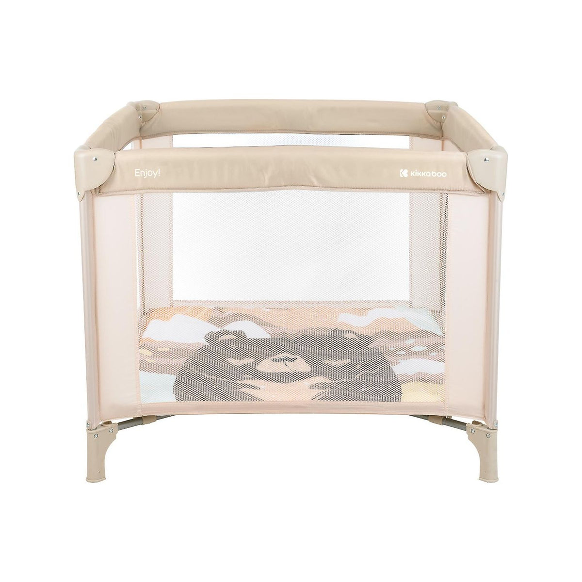 Kikkaboo Enjoy Playpen Baby Travel Cot with Mattress Pad Beige Bear 2023 Age Newborn to 36 Months Holds upto 15 Kg Peekaboo