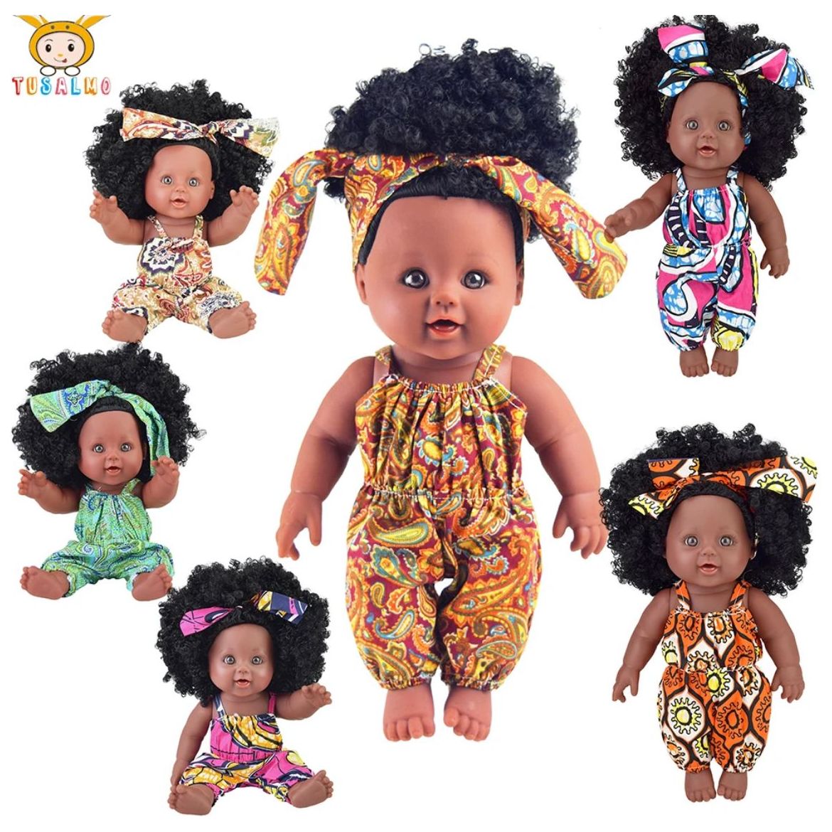 Pibi 12Inch Baby Kenyan Fashion Doll with Curly Hair Assorted Clothes