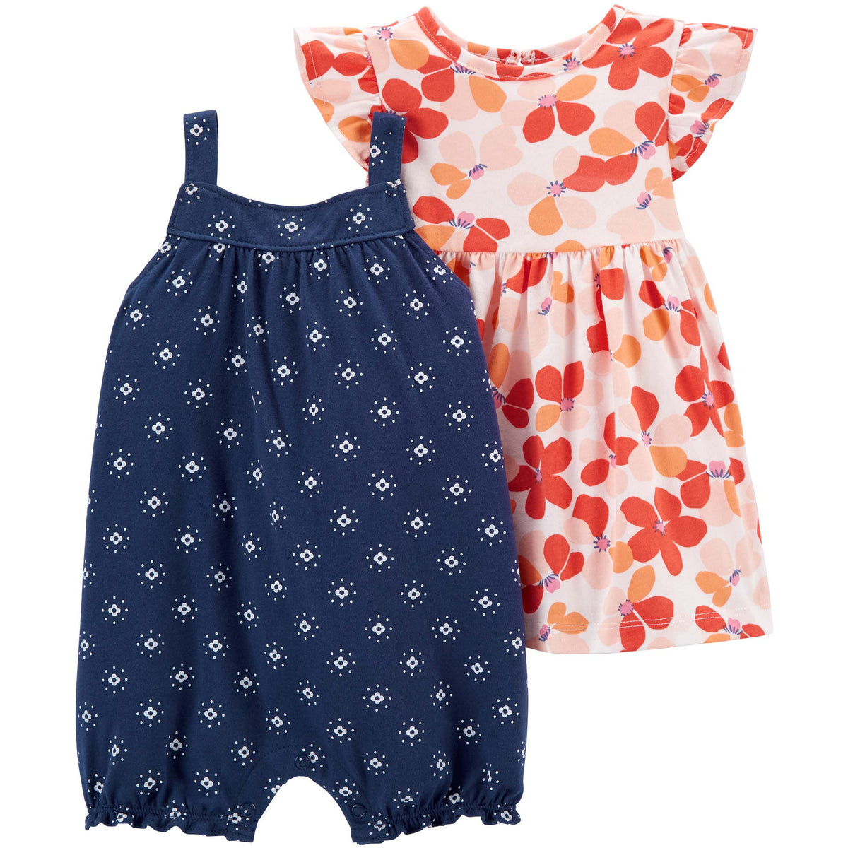Carter s Infants Girls 2 Pack Romper Dress Set Red Blue 1N084310 Peekaboo