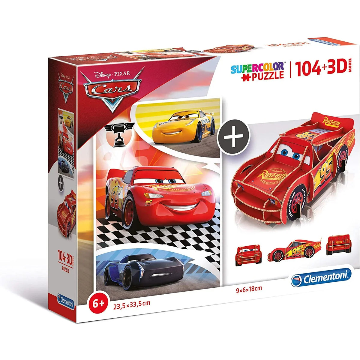 Clementoni Supercolor Cars Puzzle 104 Pieces + 3D Model Age- 6 Years ...