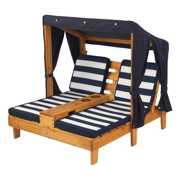 Kidkraft Double Chaise Lounge With Cup Holders Honey & Navy Age- 3 Years & Above