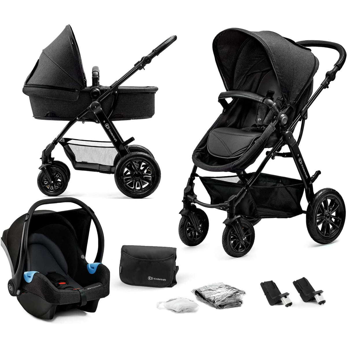 Kinderkraft Moov 3 in 1 Travel System Black Age Newborn and Above Holds upto 22kgs Peekaboo