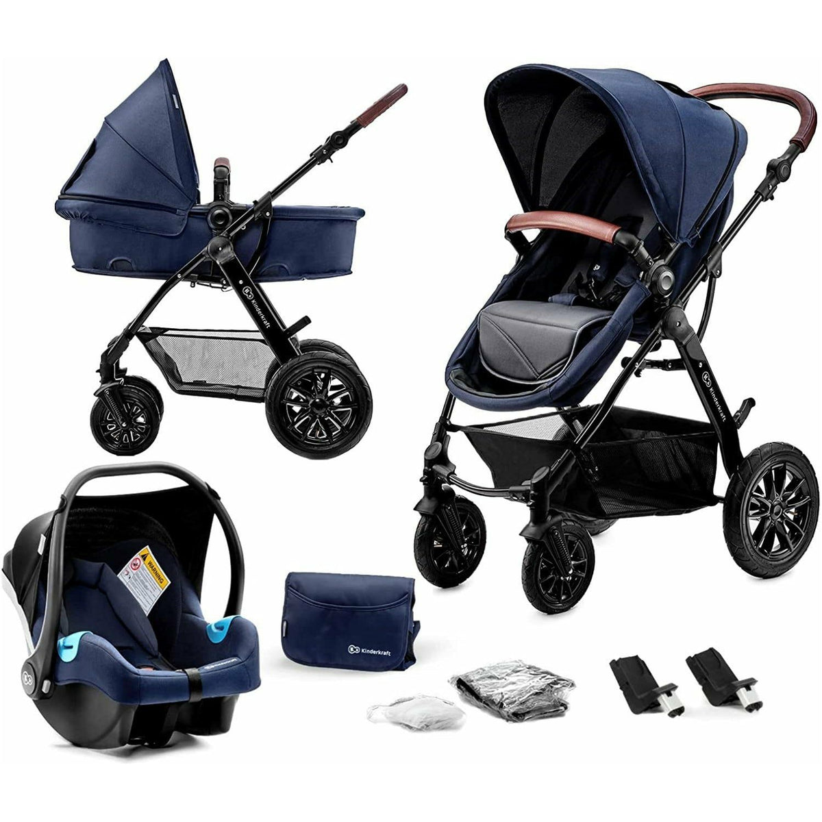 Kinderkraft Moov 3 in 1 Travel System Navy Blue Age Newborn and Above Holds upto 22kgs Peekaboo