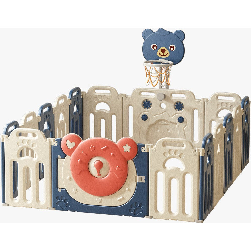 Pibi 2 in 1 Foldable Car Playpen White & Blue (14+2 Pieces) with a