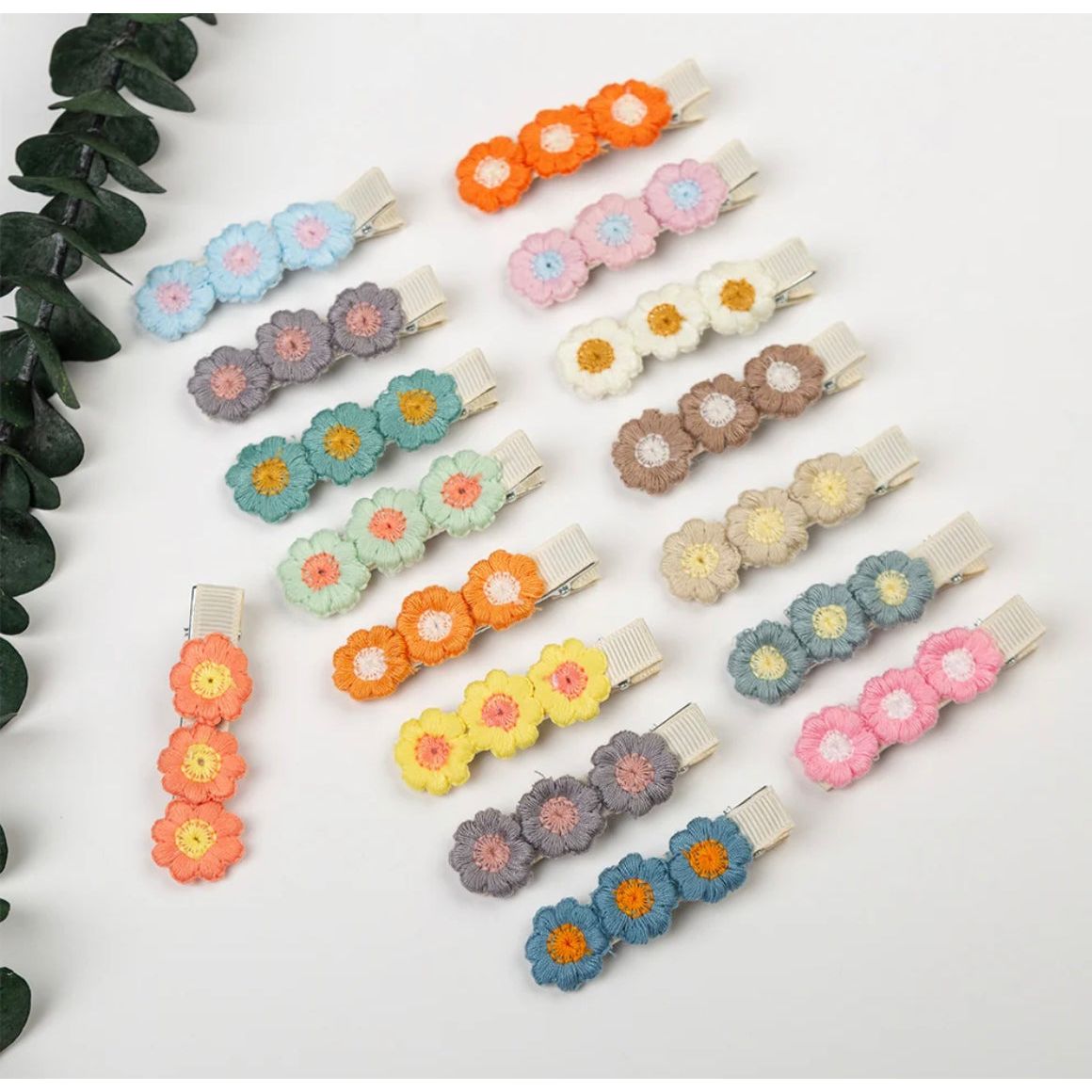 Pibi Floral Fabric Plaid Hair Clips (6.5 cm)  Set of2  Assorted Pp183 Age- Newborn & Above