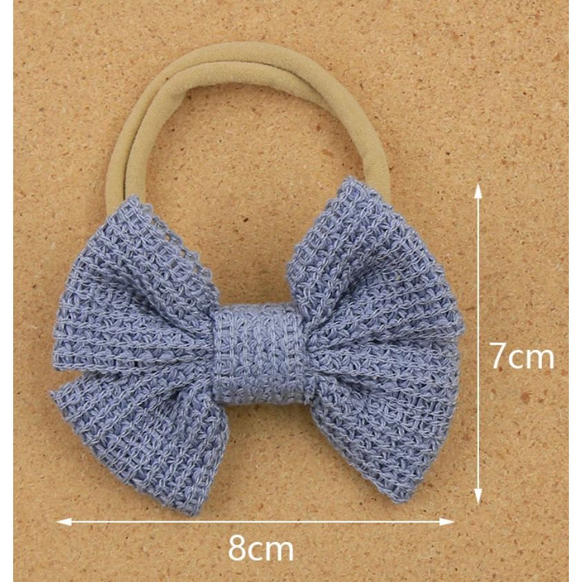 Pibi Infant Girls Cute Knitted Cotton Waffle Bows with Nylon Headband Hair Bands Ee125 Assorted Multicolor  Age- Newborn & Above