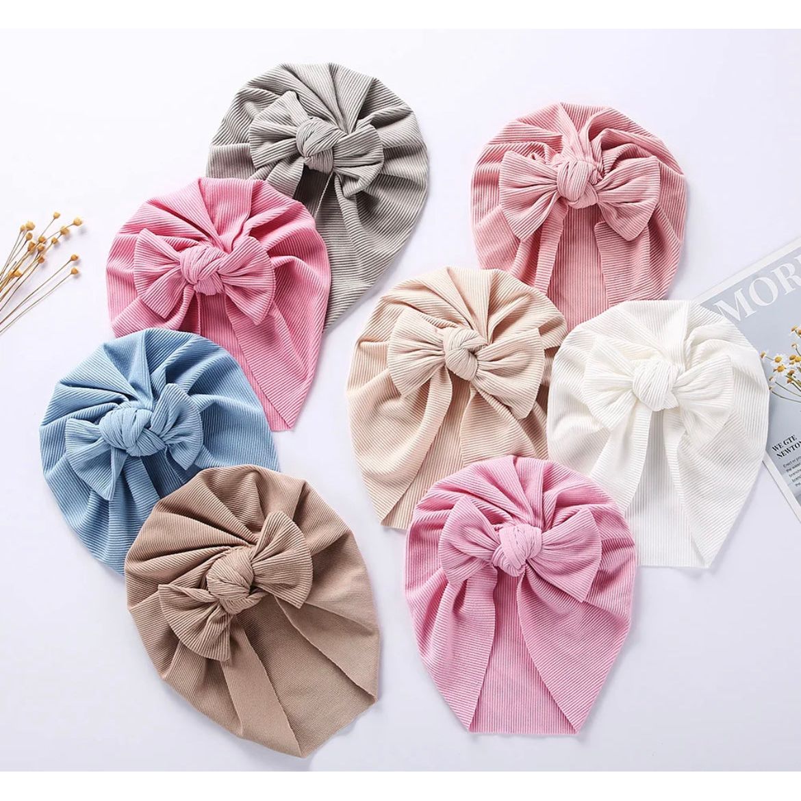 Pibi Infant Girls Pleated Turban with Bowknot SS131 Multicolor Assorted Age- Newborn & Above