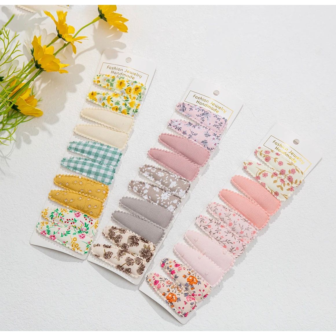 Pibi Printed Fabric Plaid Hair Clips (6 cm)  Set of 10 Dp103 Assorted Multicolor Age- 12 Months & Above