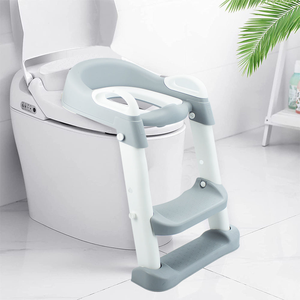 Pibi  Step Stool Ladder Foldable Potty Trainer Seat Grey/White Age- 6 Months & Above