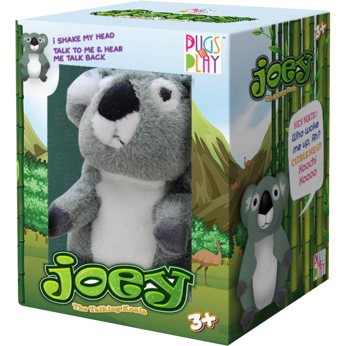 Pugs At Play Joey Talking Koala Plush Toy Grey Age 2 3 Years