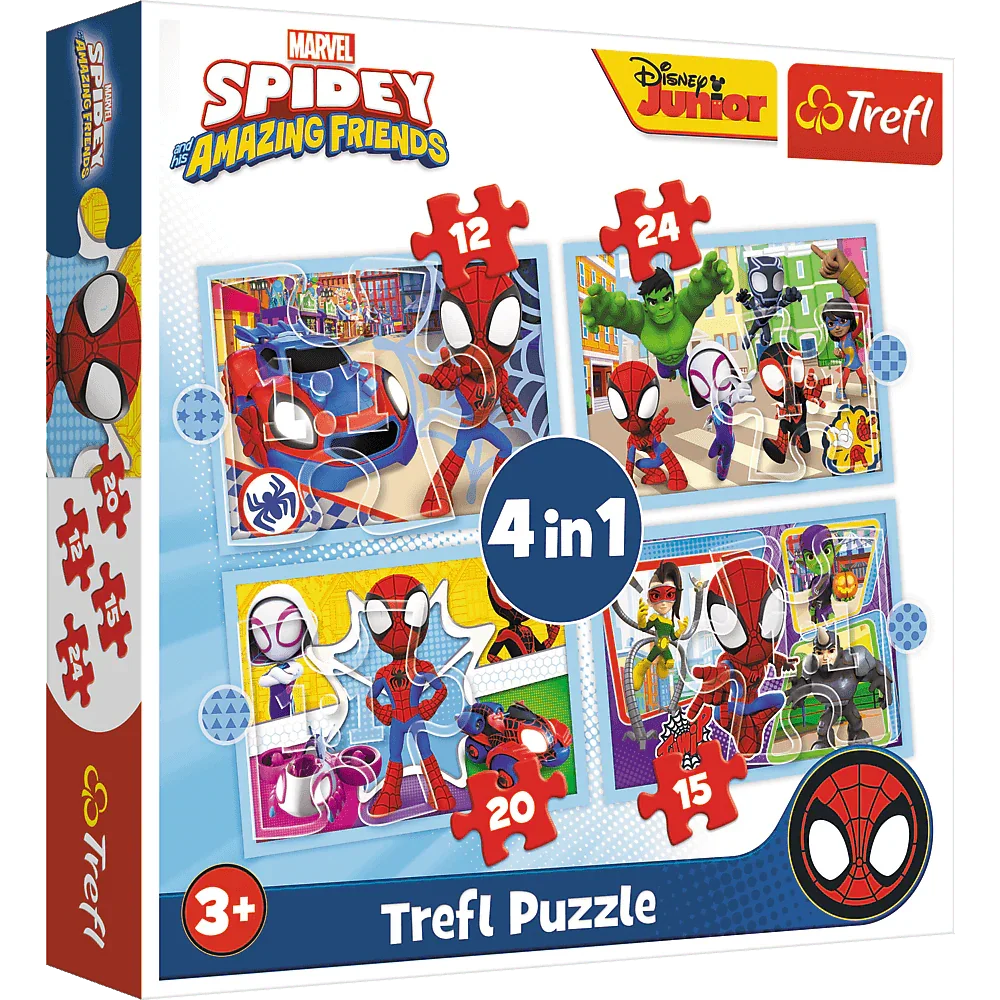 Trefl Puzzle 4 in 1 Marvel Spidey and his Amazing Friends (12,15,20,24 ...