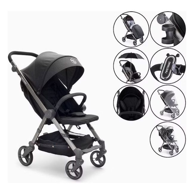 Twistshake Baby All Covered Stroller with Accessories Black Age- 1 Months & Above( Holds upto 50 Kgs)