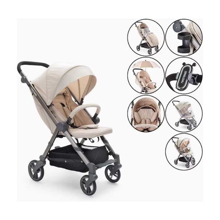 Twistshake Baby All Covered Stroller with Accessories Beige Age- 1 Months & Above( Holds upto 50 Kgs)