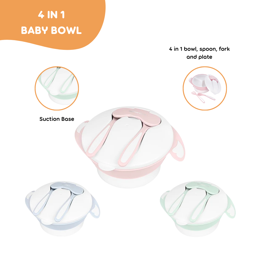 Kikkaboo 4-in-1 Snack Bowl with Fork & Spoon Mint Age- 6 Months & Above