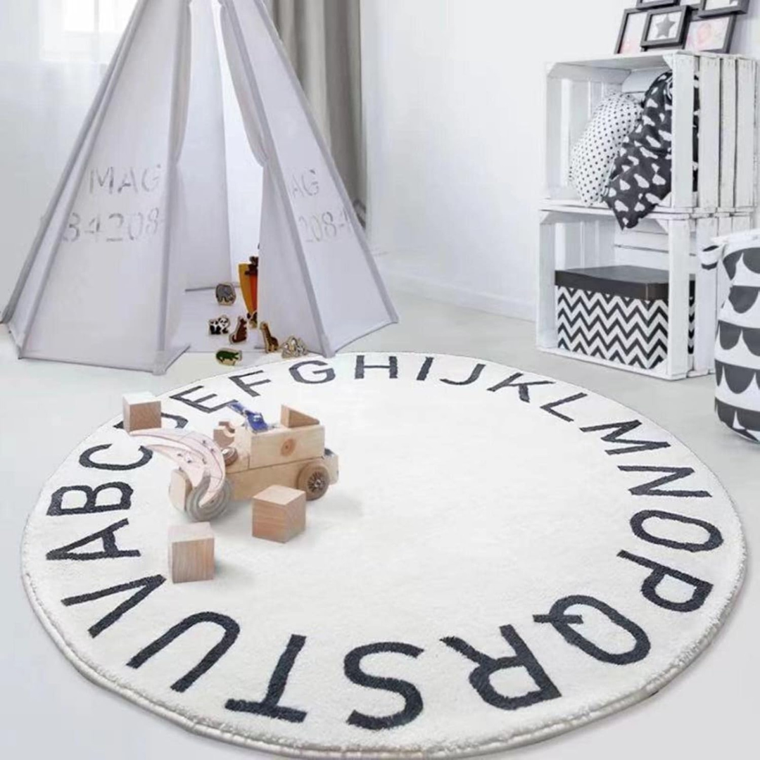 Peekaboo 3D Alphabet Round Carpet/ Baby Play Mat (100 cm Diameter) Blue/White Age- Newborn & Above