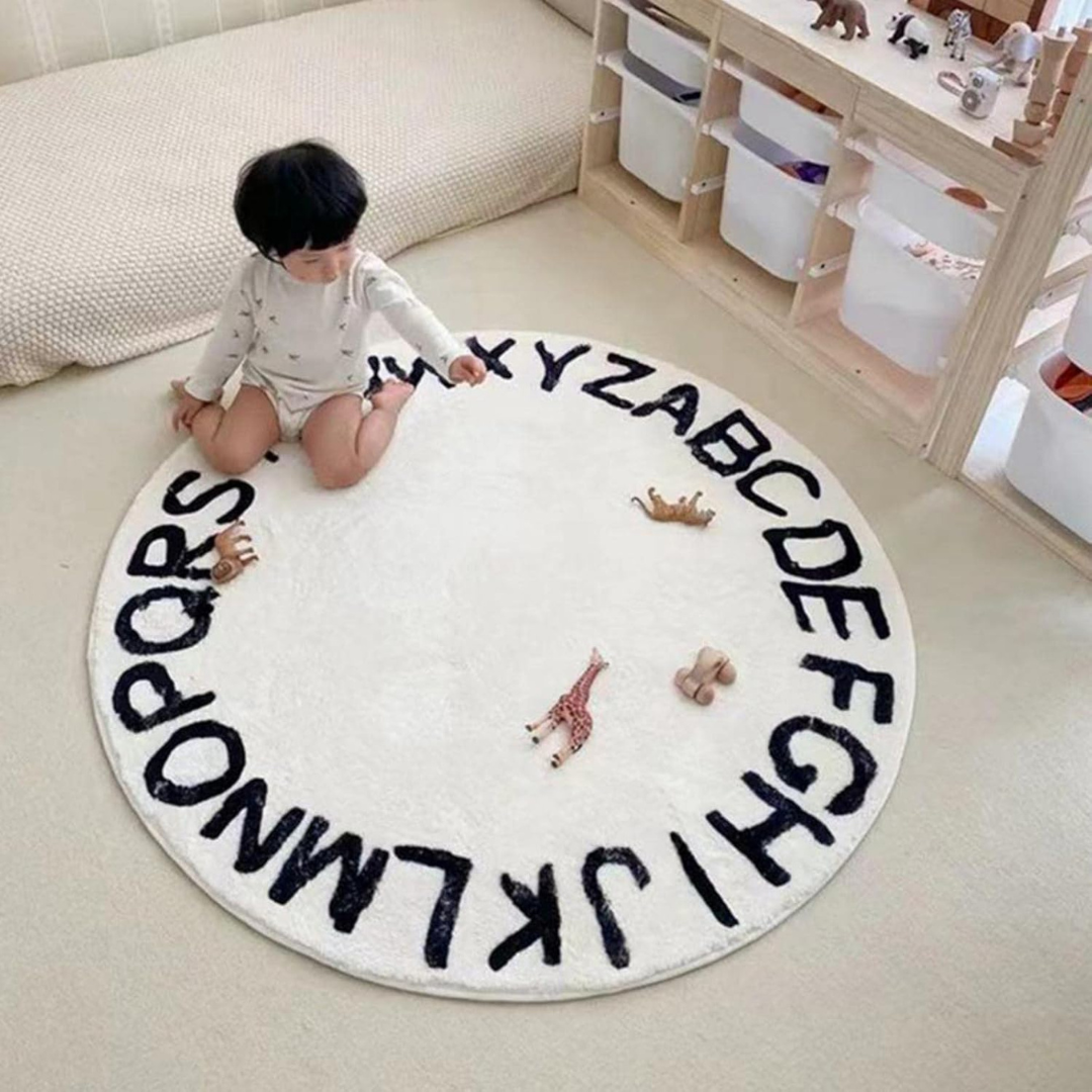 Peekaboo 3D Alphabet Round Carpet/ Baby Play Mat (100 cm Diameter) Blue/White Age- Newborn & Above