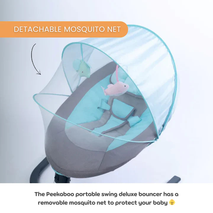 Peekaboo Musical Electric Baby Swing/Rocker with Mosquito Net Blue Age- Newborn & Above