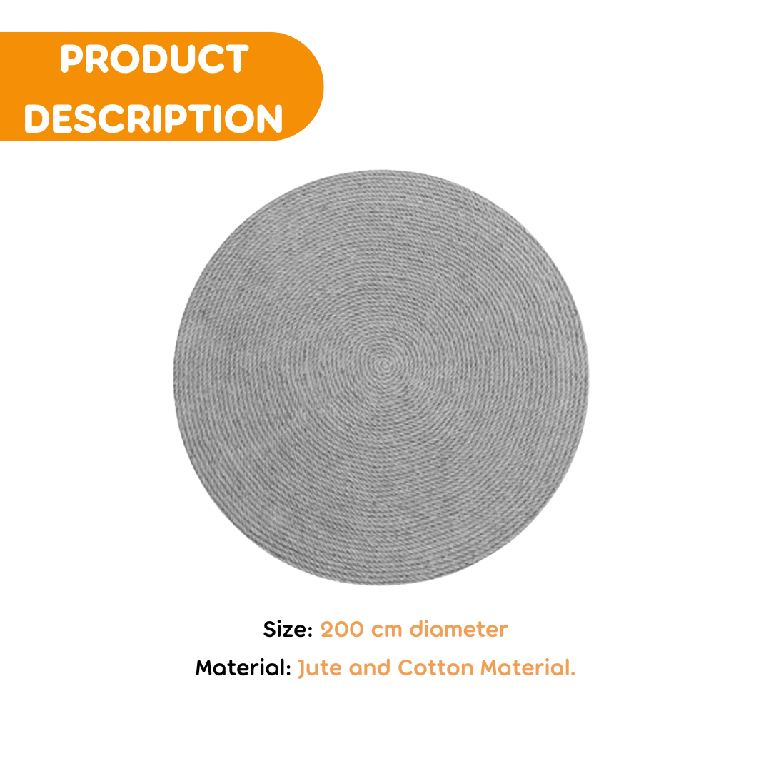 Peekaboo Hand Woven Natural Jute Carpet/ Baby Play Mat (200 cm Diameter) Grey