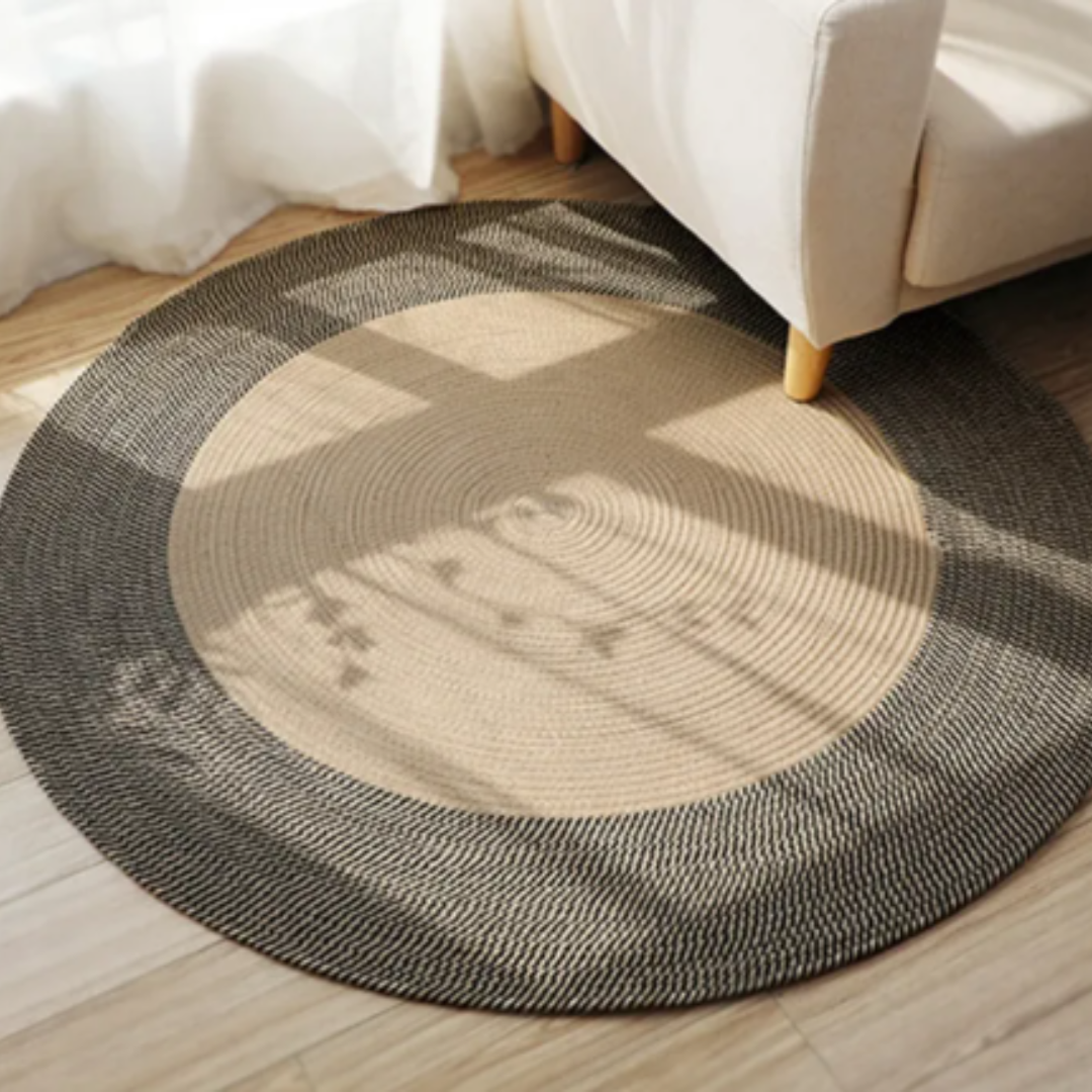 Peekaboo Hand Woven Natural Jute Carpet/ Baby Play Mat (200 cm Diameter) Natural with Black Border