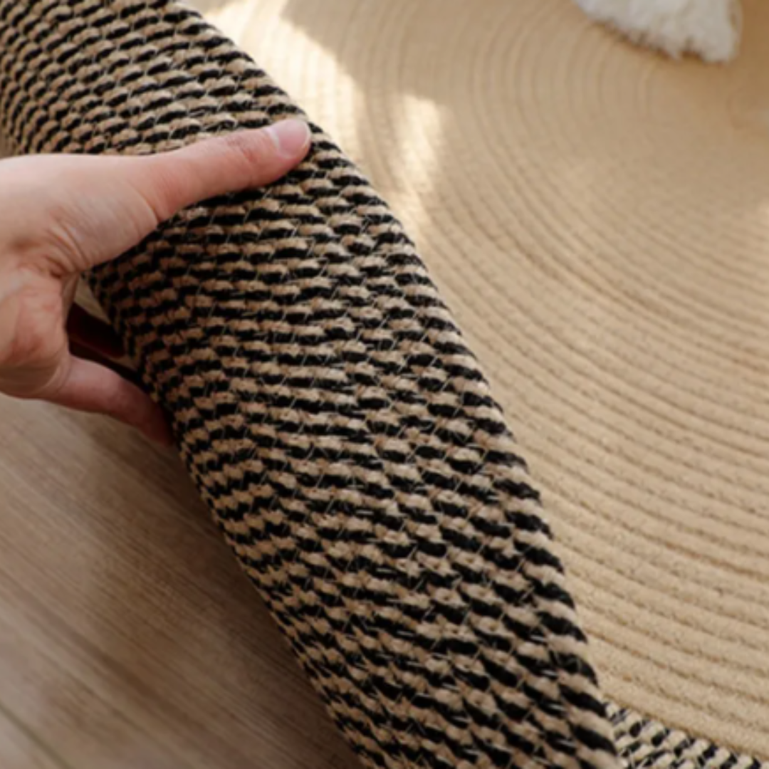 Peekaboo Hand Woven Natural Jute Carpet/ Baby Play Mat (200 cm Diameter) Natural with Black Border