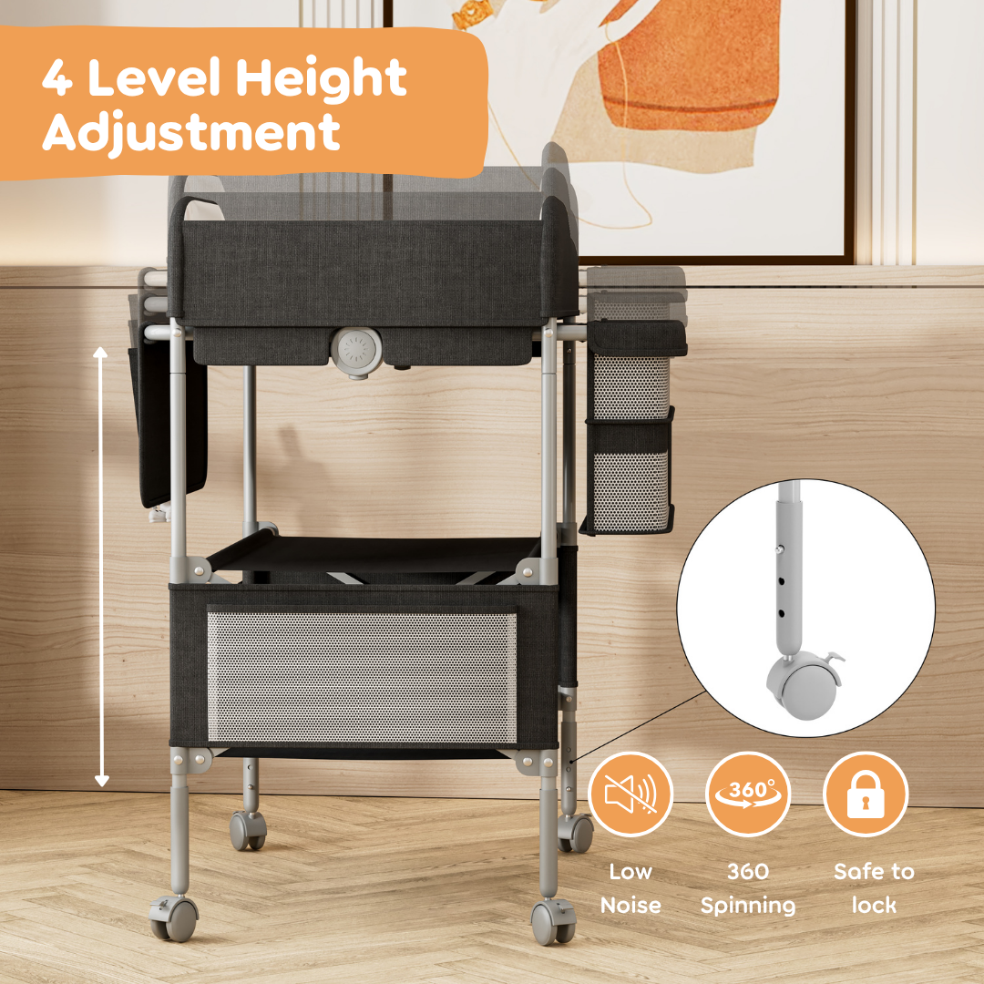Pibi Baby Folding Changing Table with Height Adjustable Baby Changing Table with Storage Shelves, Lockable Wheels & Folding Design Grey Age- Newborn & Above