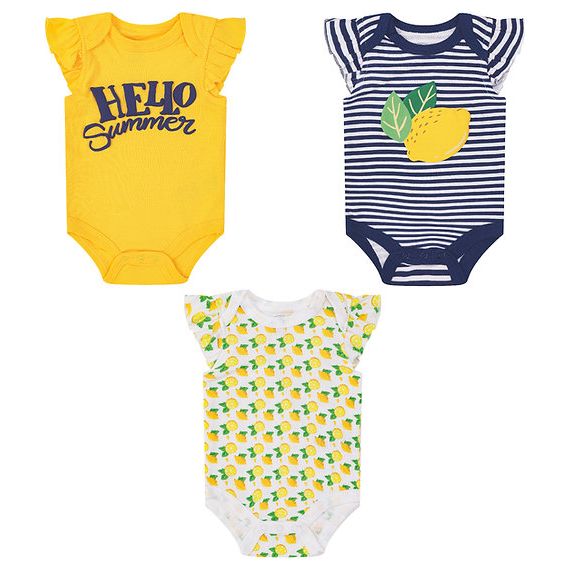 Motherschoice Infant Girls 3-Pack Frill Sleeves Bodysuits/Onesies Blue/Yellow/White IT3486