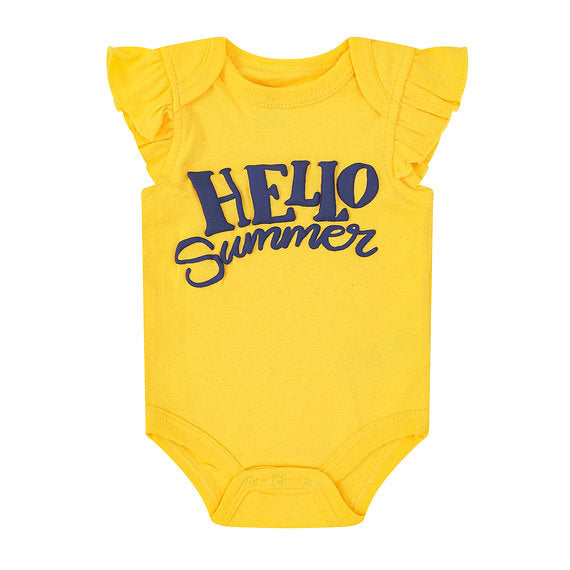 Motherschoice Infant Girls 3-Pack Frill Sleeves Bodysuits/Onesies Blue/Yellow/White IT3486
