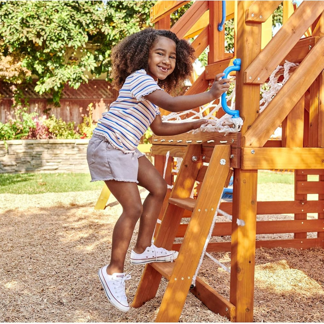 Little Tikes Cute Squirrel Outdoor Backyard Wooden Kids Swing Set