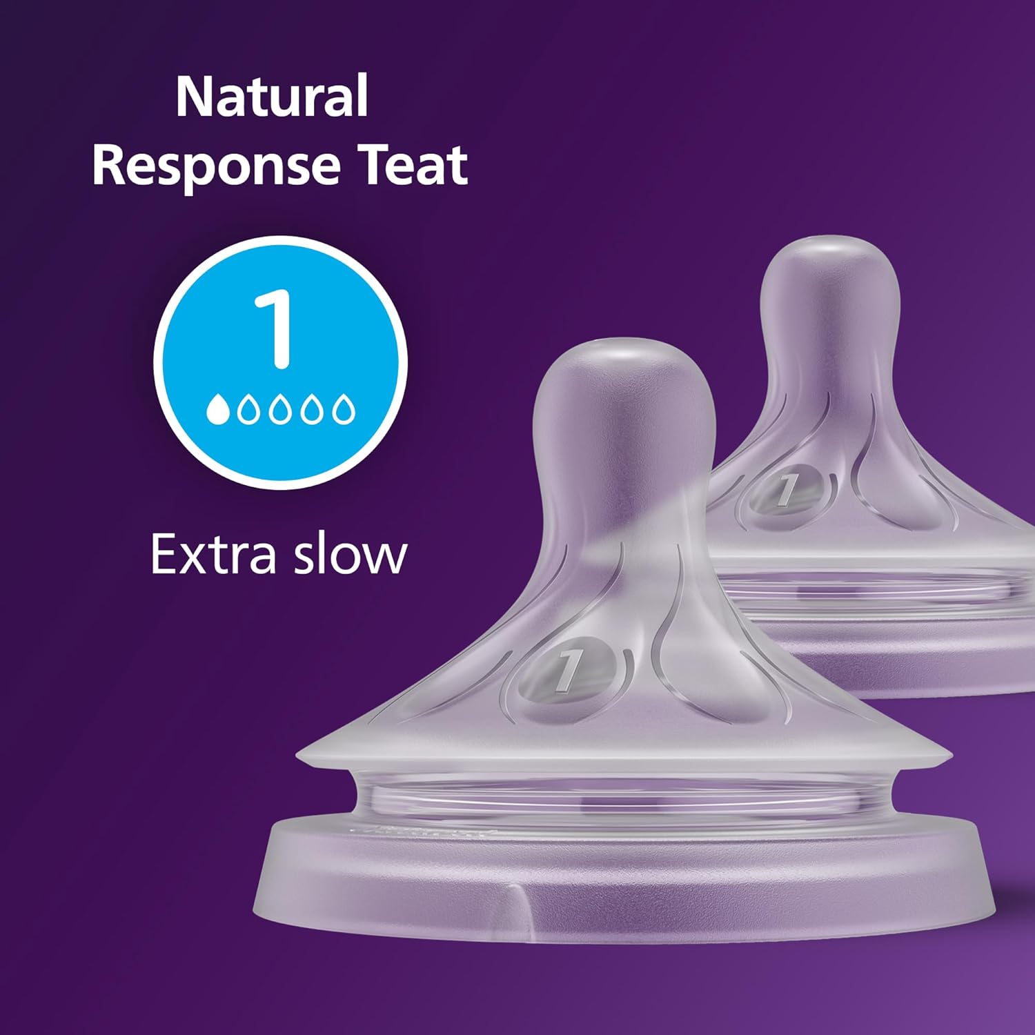 Philips Avent Natural Response Bottle Teat - 2 x Baby Bottle Flow 1 Teats for Newborn Babies, 1-3M, BPA Free -SCY961/02