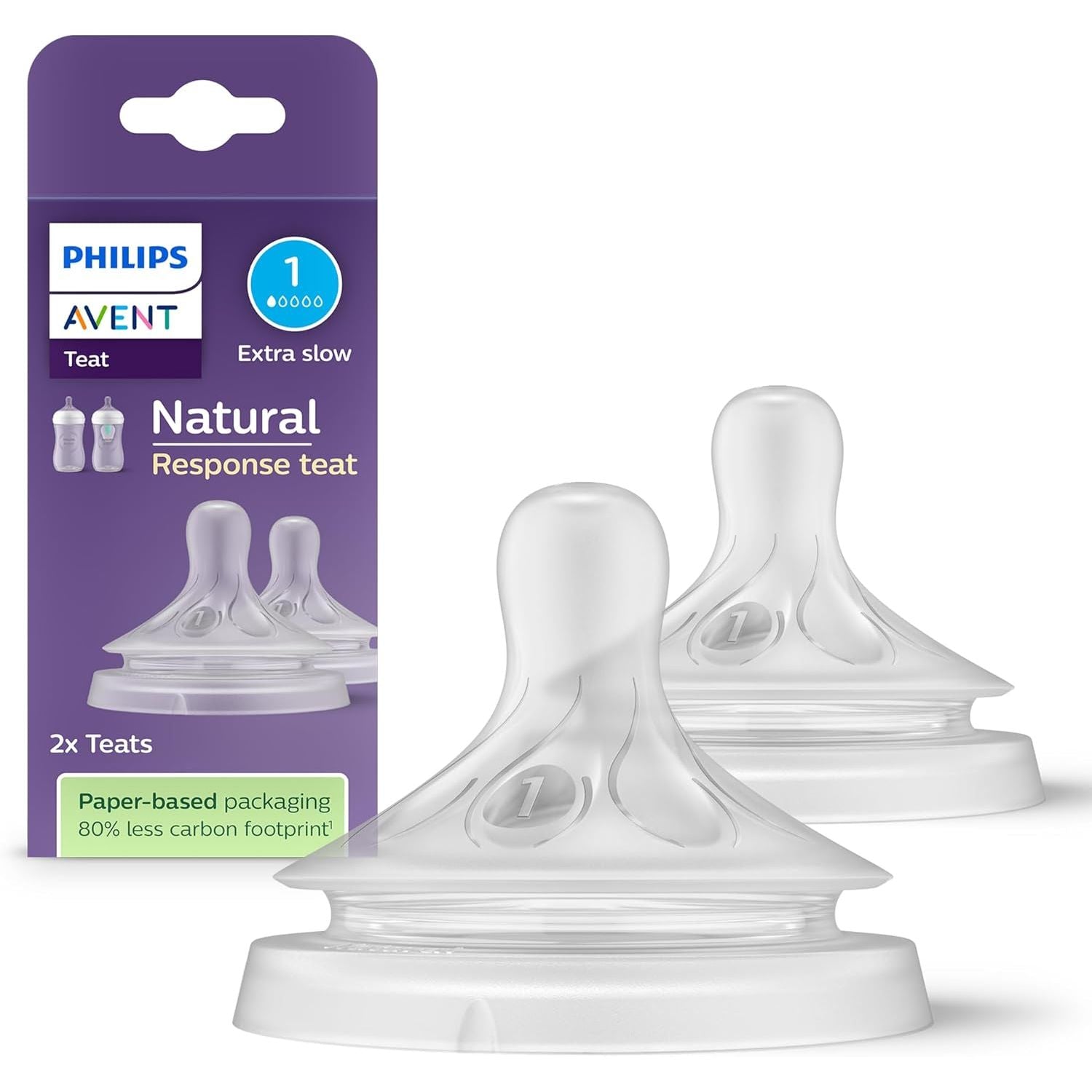 Philips Avent Natural Response Bottle Teat - 2 x Baby Bottle Flow 1 Teats for Newborn Babies, 1-3M, BPA Free -SCY961/02