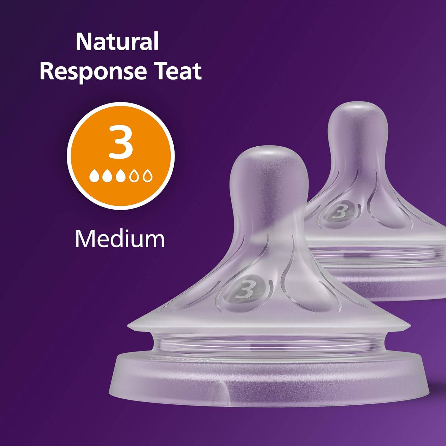 Philips Avent Natural Response 3.0 Baby Feeding Bottle Teat Level 3 Pack of 2 Age- 3-6M- SCY963/02