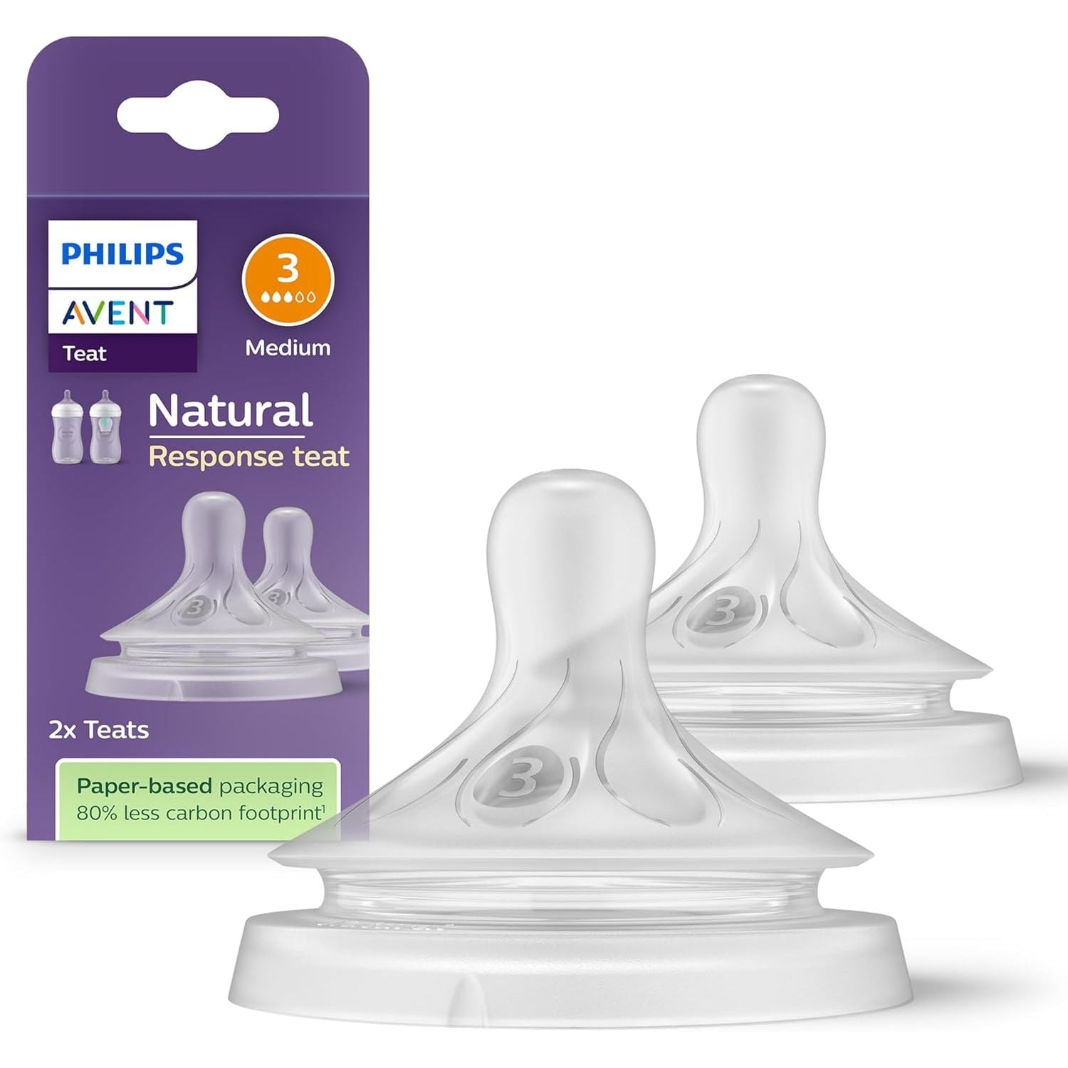 Philips Avent Natural Response 3.0 Baby Feeding Bottle Teat Level 3 Pack of 2 Age- 3-6M- SCY963/02