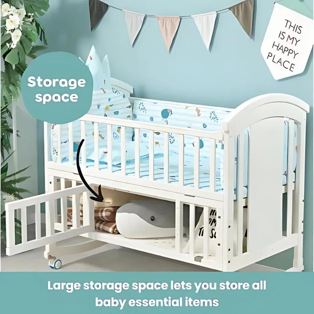 Pibi in Rocking Cot Cum Junior Bed White Age- Newborn to