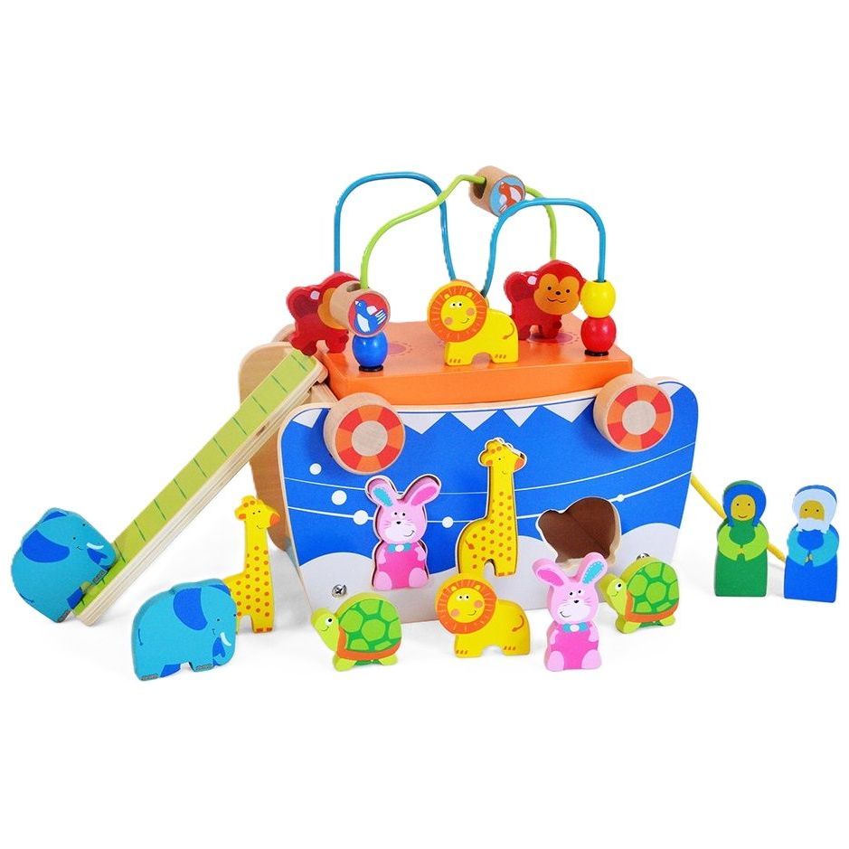 Acool Toys 2-in-1 Noah's Ark Reverse Bead Maze Pull Along Car Multicolor Age- 18 Months & Above
