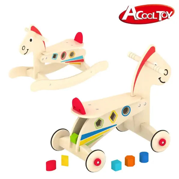 Acool Toys 2-in-1 Wooden Horse Rocker with Shaper Sorter AC7383 Age- 18 Months & Above
