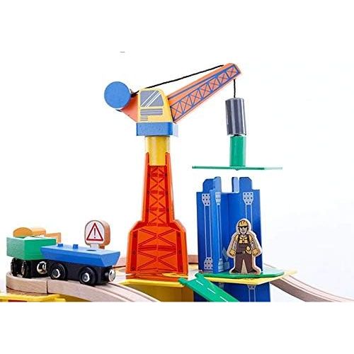 Acool Toys 80-Piece Two Level Wooden Road & Train Track Railway Construction Set Multicolor Age- 3 Years & Above