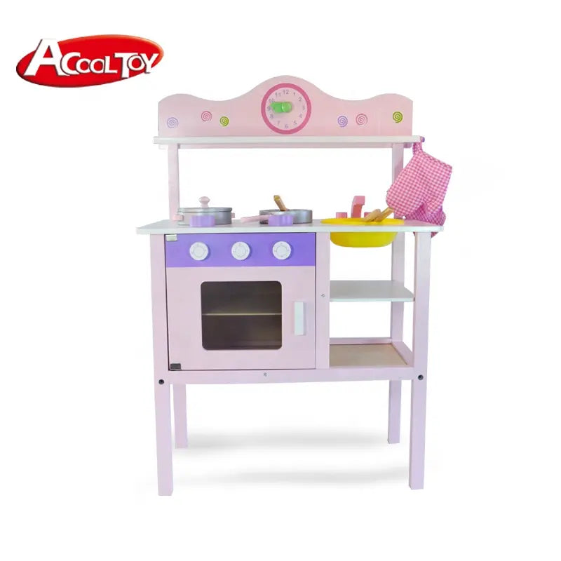 Acool Toys Kids Pretend Play Wooden Kitchen Set  AC7702 Pink Age- 3 Years & Above