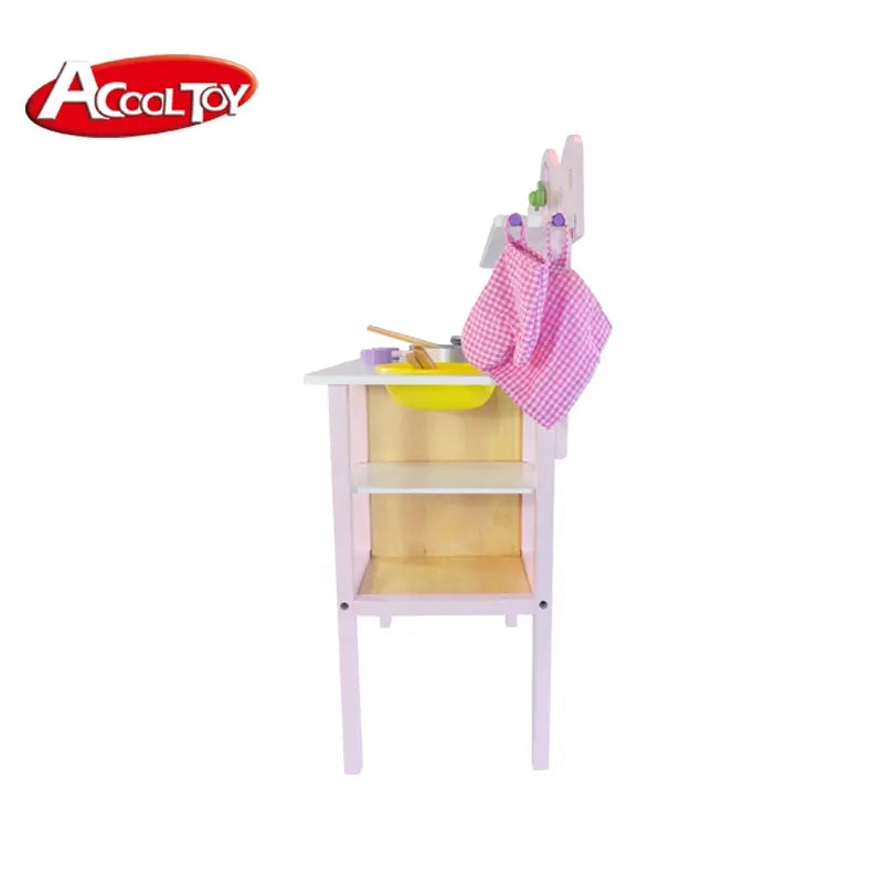 Acool Toys Kids Pretend Play Wooden Kitchen Set  AC7702 Pink Age- 3 Years & Above