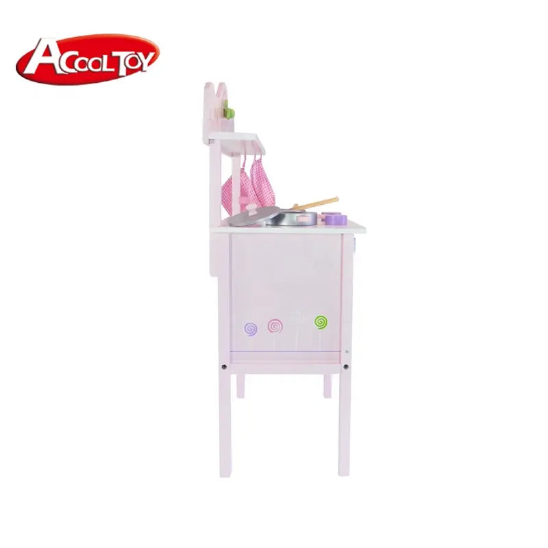 Acool Toys Kids Pretend Play Wooden Kitchen Set  AC7702 Pink Age- 3 Years & Above