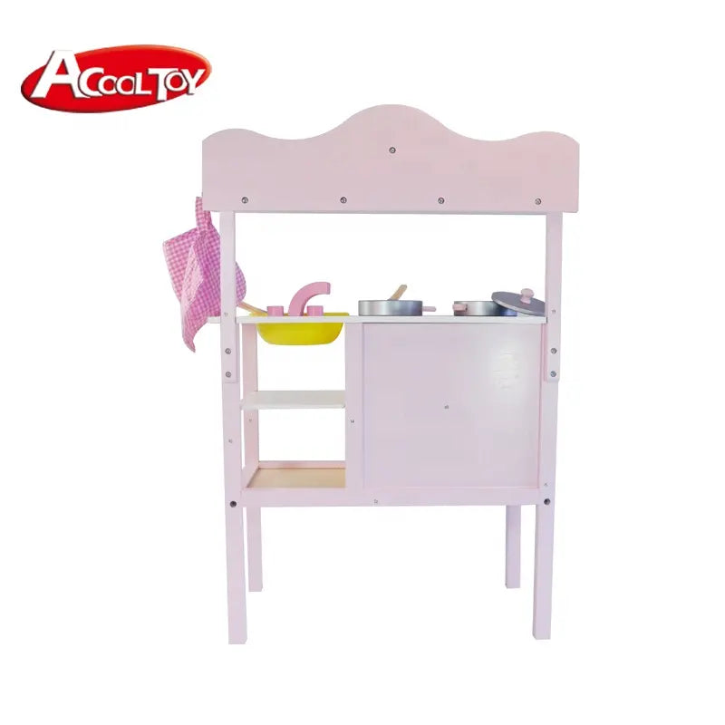 Acool Toys Kids Pretend Play Wooden Kitchen Set  AC7702 Pink Age- 3 Years & Above