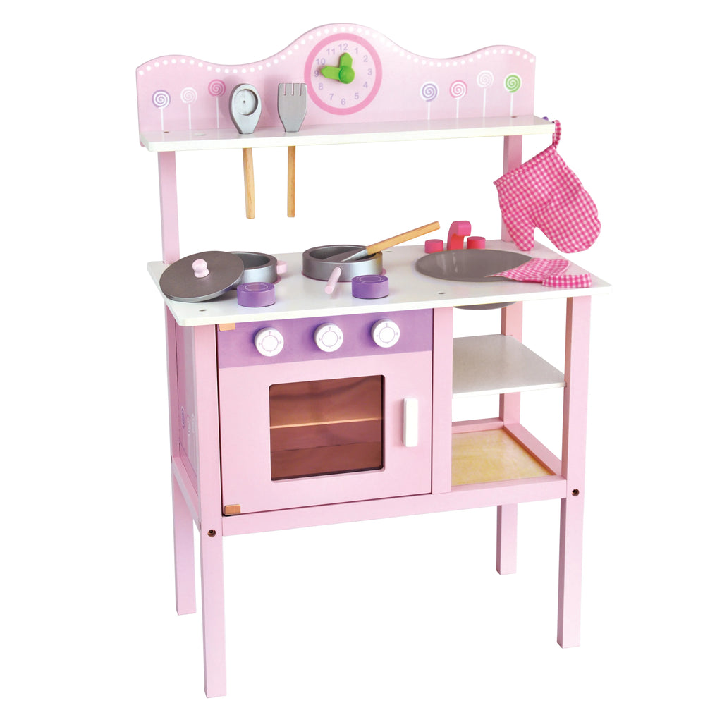 Acool Toys Kids Pretend Play Wooden Kitchen Set  AC7702 Pink Age- 3 Years & Above