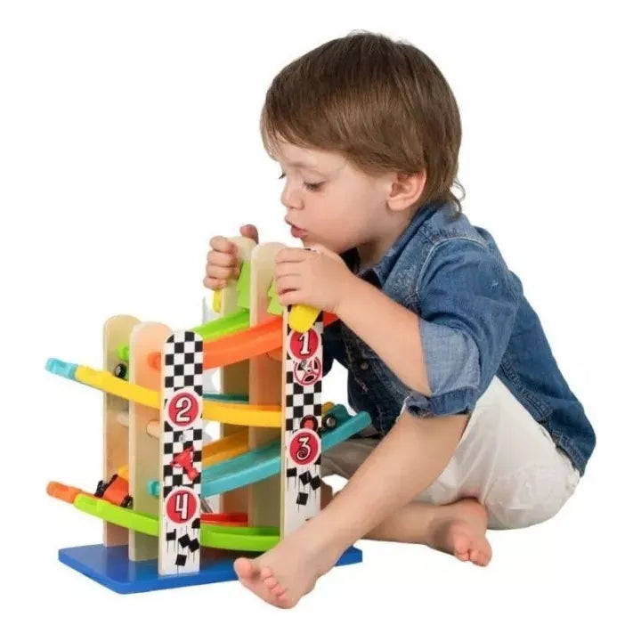Acool Toys Roller Coaster  Gravity Race Track with Wooden Cars Multicolor Age- 18 Months & Above