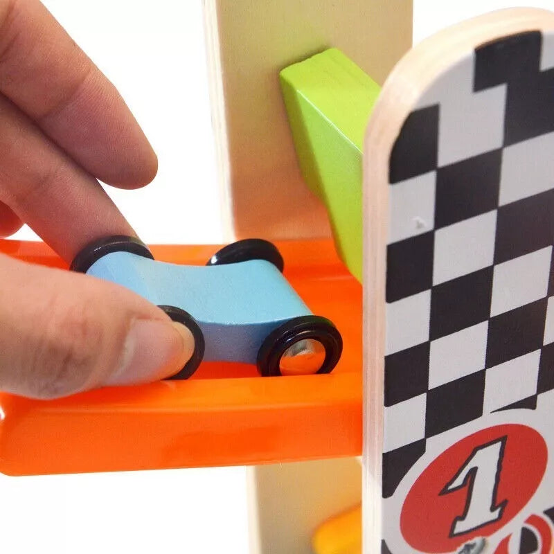 Acool Toys Roller Coaster  Gravity Race Track with Wooden Cars Multicolor Age- 18 Months & Above