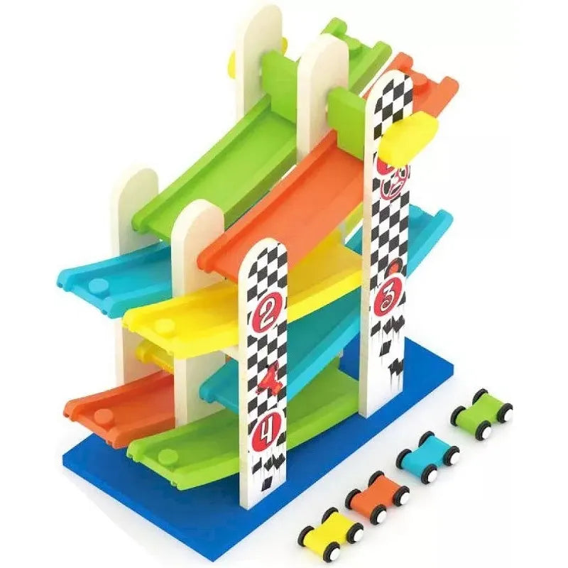 Acool Toys Roller Coaster  Gravity Race Track with Wooden Cars Multicolor Age- 18 Months & Above