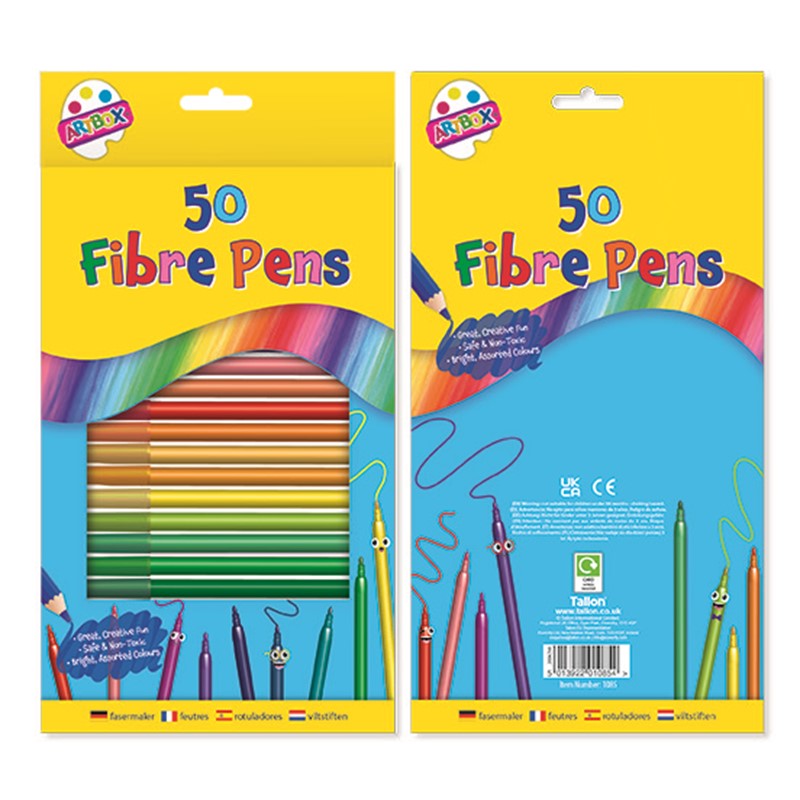 Artbox Assorted Fine Fibre Tip Colouring Pens 50 Pack  Age- 3 Years & Above