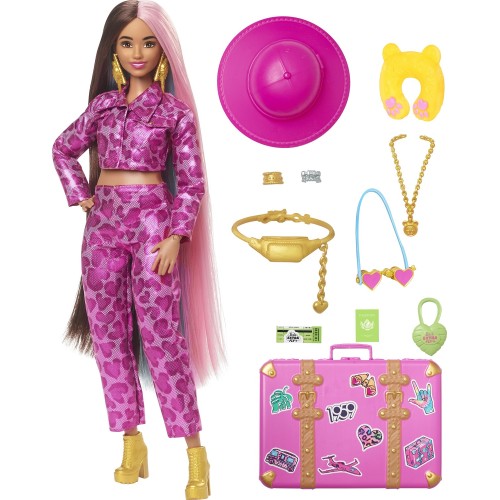 Barbie Extra Fly Travel Doll Safari Look with Colorful Hair Pink Camo Outfit Golden Boots Accessories Multicolor Age 3 Years Above Peekaboo
