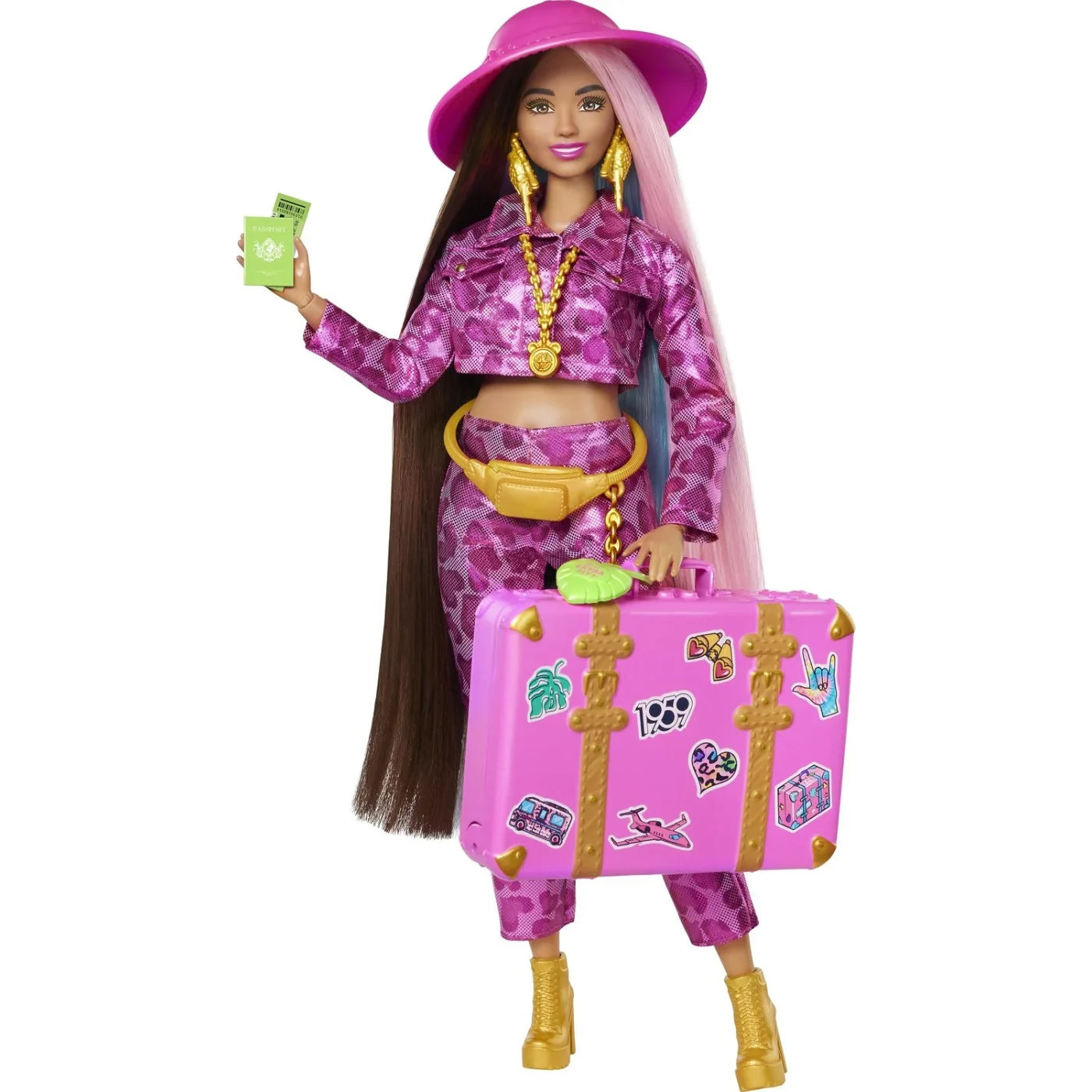 Barbie Extra Fly Travel Doll Safari Look with Colorful Hair Pink Camo Outfit Golden Boots Accessories Multicolor Age 3 Years Above Peekaboo