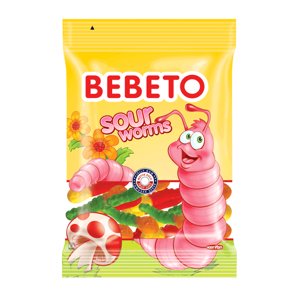 Bebeto Gummy Candy Sour Worms 18G  Age- 3 Years & Above