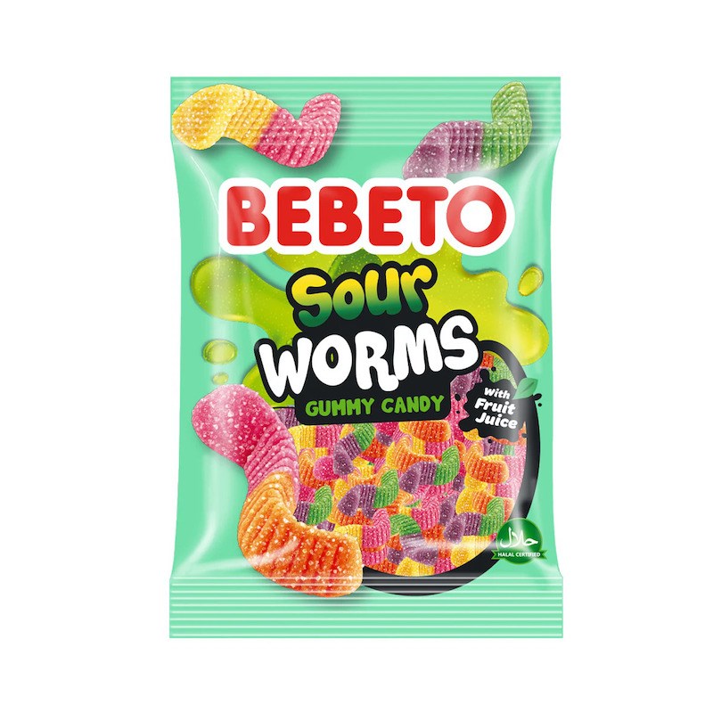 Bebeto Gummy Candy Sour Worms 80G  Age- 3 Years & Above